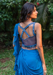 Cobalt Blue Tiered Drape Palazzo Set