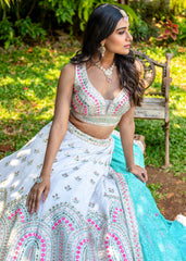 Ivory Pastel Mirrorwork Lehenga Set