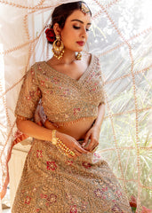Pastel Moss And Gold Applique Lehenga Set
