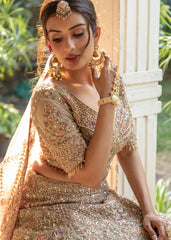 Pastel Moss And Gold Applique Lehenga Set