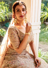 Pastel Moss And Gold Applique Lehenga Set