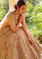 Pastel Moss And Gold Applique Lehenga Set