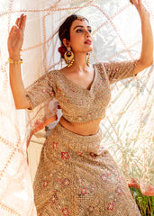Pastel Moss And Gold Applique Lehenga Set