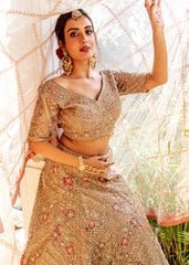 Pastel Moss And Gold Applique Lehenga Set