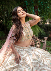Ivory And Blossom Pink Archaic Lehenga Set