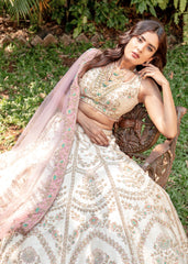 Ivory And Blossom Pink Archaic Lehenga Set