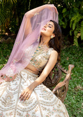 Ivory And Blossom Pink Archaic Lehenga Set