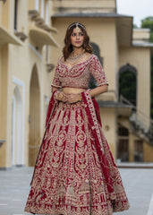 Deep Red Raw Silk Lehenga