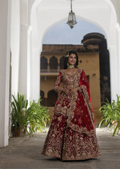 Royal Red And Gold Work Bridal Lehenga Set