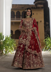 Royal Red And Gold Work Bridal Lehenga Set