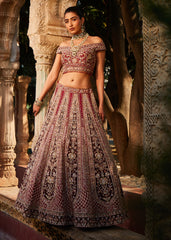 Maroon Velvet Lehenga