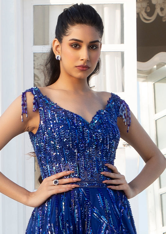 Cobalt Blue Gown Jiya by Veer Design Studio Cobalt Blue Gown Jiya by Veer Design Studio