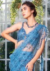 Steel Blue Drape Saree