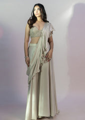 Off White Choli With Drape