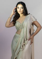 Off White Choli With Drape