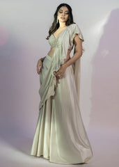Off White Choli With Drape