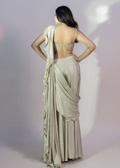 Off White Choli With Drape