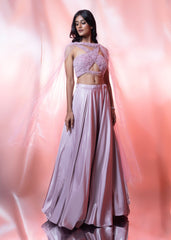 Pink Net Blouse With Pink Lehenga