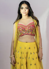 Rani Silk Mirror Pearl And Sequins Embroidered Choli With Yellow Organzha Jacket Plazho Set