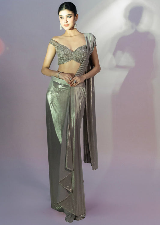 Grey Off Drape Saree