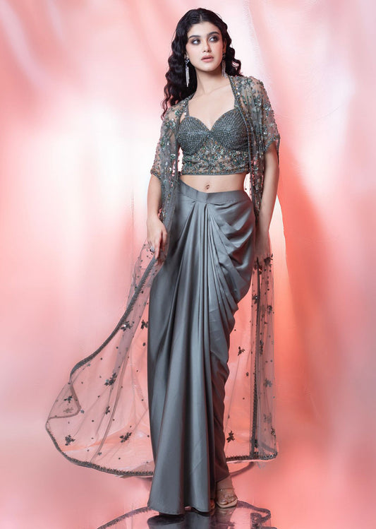 Grey Choli And Cape