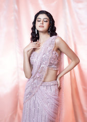 Pink Kali Saree With Attached Drape And Choli