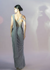 Grey Lycra Fabric Self Embroidered Textured Gown