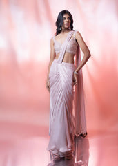Light Pink Drape Saree With Choli