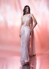 Light Pink Drape Saree With Choli