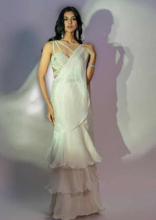 Off White Choli With Drape