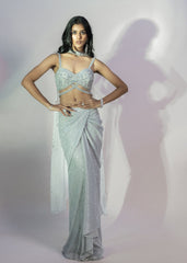Grey Shimmer Dupatta Net Drape Skirt