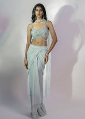 Grey Shimmer Dupatta Net Drape Skirt