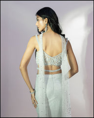 Grey Shimmer Dupatta Net Drape Skirt