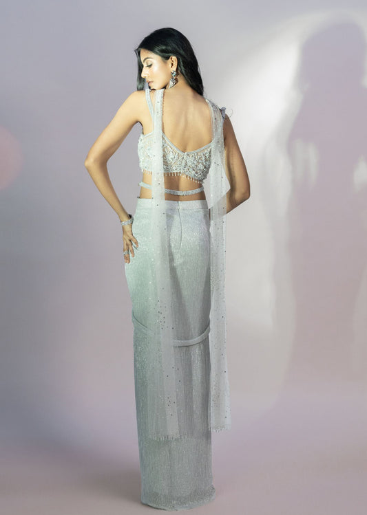 Grey Shimmer Dupatta Net Drape Skirt