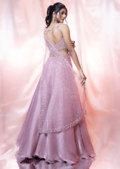 Old Rose Pink Crush Fabric Lehenga With Drape Dupatta