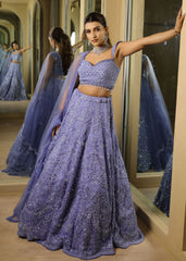 Rich Royal Blue Diamond Work Lehenga Set with Lightly Detailed Dupatta