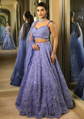 Rich Royal Blue Diamond Work Lehenga Set with Lightly Detailed Dupatta