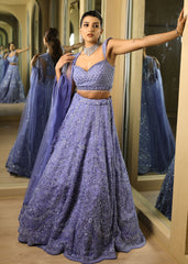 Rich Royal Blue Diamond Work Lehenga Set with Lightly Detailed Dupatta