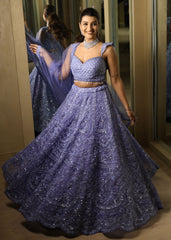 Rich Royal Blue Diamond Work Lehenga Set with Lightly Detailed Dupatta