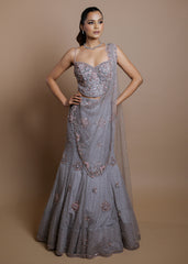 Dusty Lavender Embroidered Net Lehenga Set