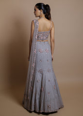 Dusty Lavender Embroidered Net Lehenga Set