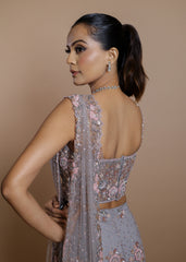 Dusty Lavender Embroidered Net Lehenga Set