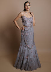 Dusty Lavender Embroidered Net Lehenga Set