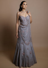 Dusty Lavender Embroidered Net Lehenga Set