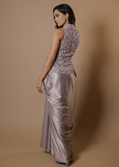 Elegant Lilac Evening Gown with Beaded Lace Bodice