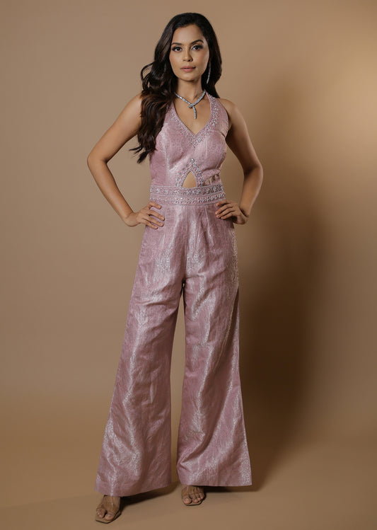 Elegant Mauve banarsi Jumpsuit