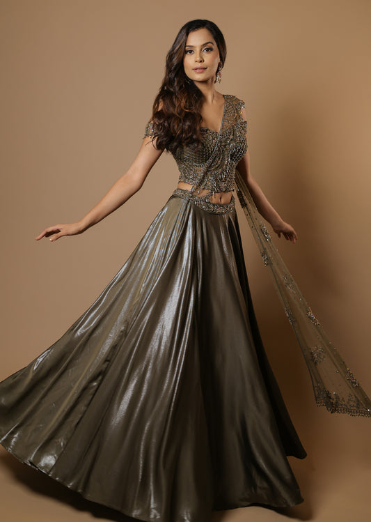 Olive Embellished Designer Lehenga Set
