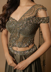 Olive Embellished Designer Lehenga Set