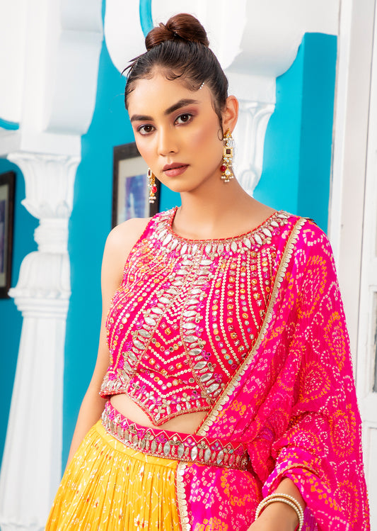 Rani And Yellow Lehenga Set