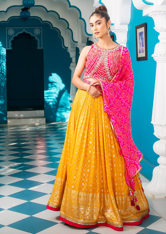 Rani And Yellow Lehenga Set